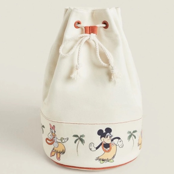 Zara Handbags - Zara Home x Disney Canvas Drawstring Bucket Bag with Disney Hula Characters